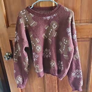 Gingerbread Patterned Brown Sweater